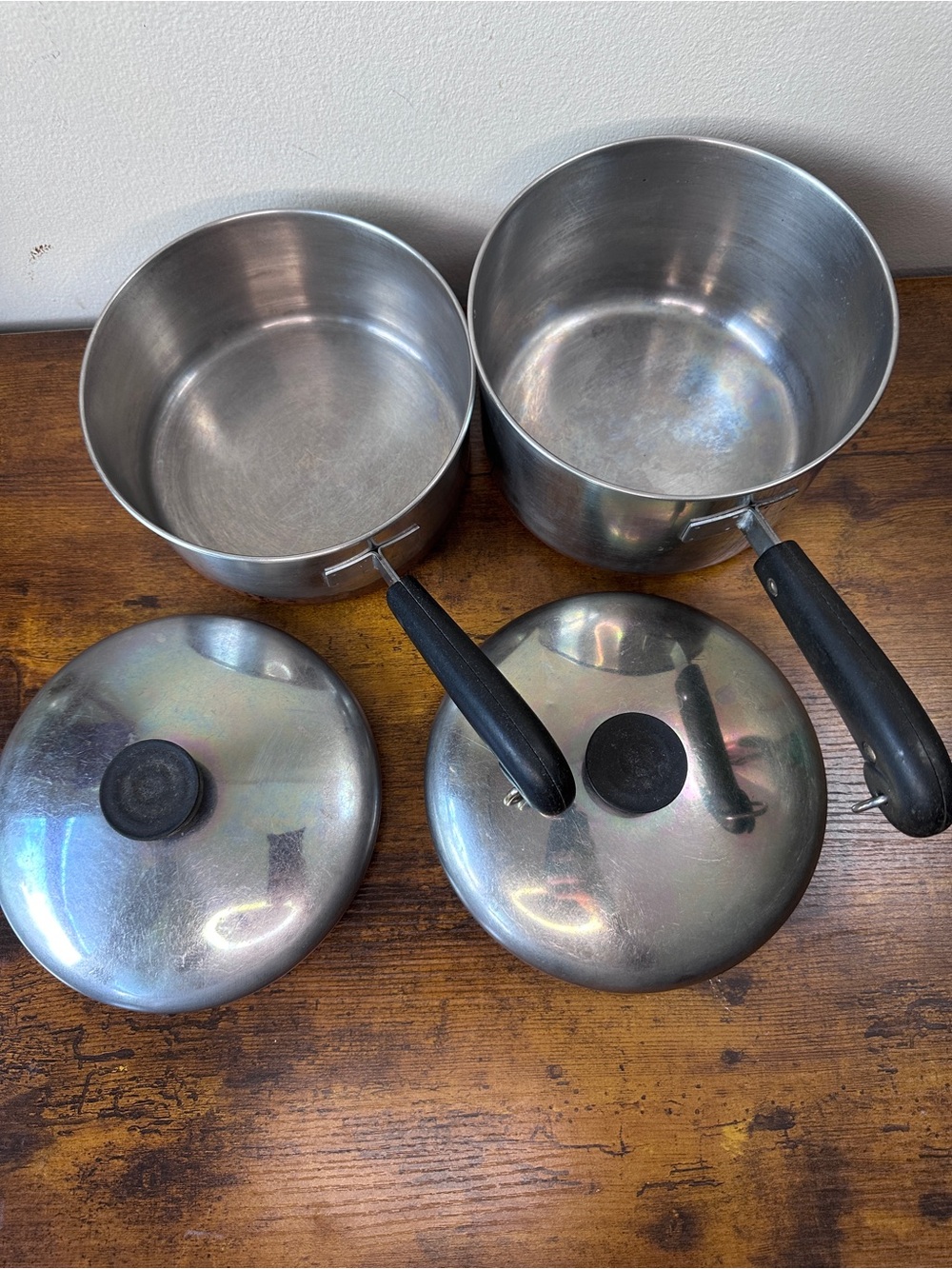 Pre-1968 Vintage Revere Ware Copper Bottom Saucepan Pot Set with Lids - 2 Pack - Picture 4 of 6